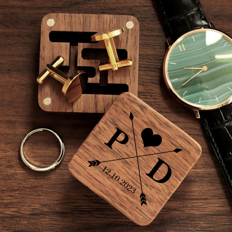 Personalized Cufflink Box Couple Initials Love Arrow Design Attractive Anniversary Gift for Him