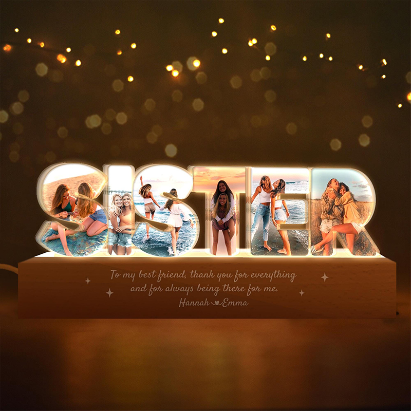 Luce notturna personalizzata con foto, regalo prezioso per la cara sorella