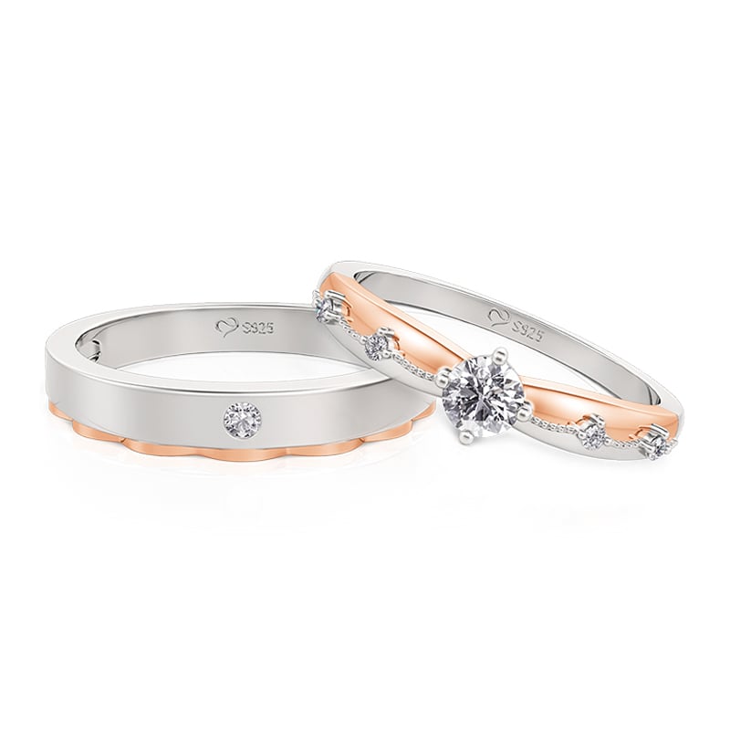 Jeulia Two Tone Prince Cloak & Princess Gown Couple Ring Sterling Silver
