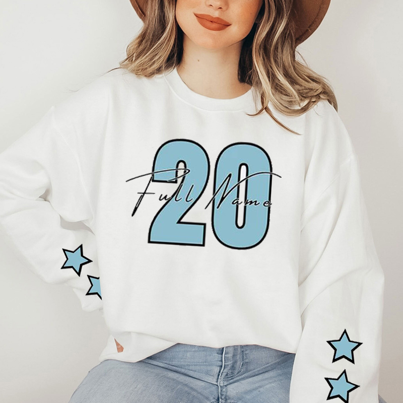 Personalized Sweatshirt Custom Number and Name Stars Design On Sleeve Exquisite Gift for Friends