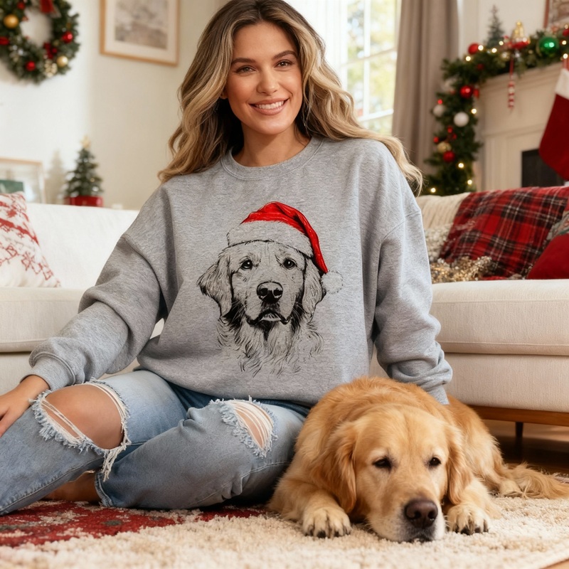 Personalized Sweatshirt Custom Photo Santa Hat Design Perfect Christmas Gift for Pet Lovers