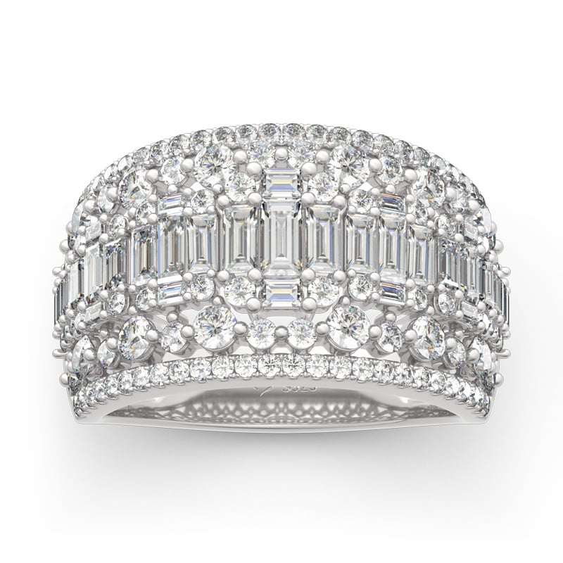 Classic Emerald and Round Cut Sterling Silver Band