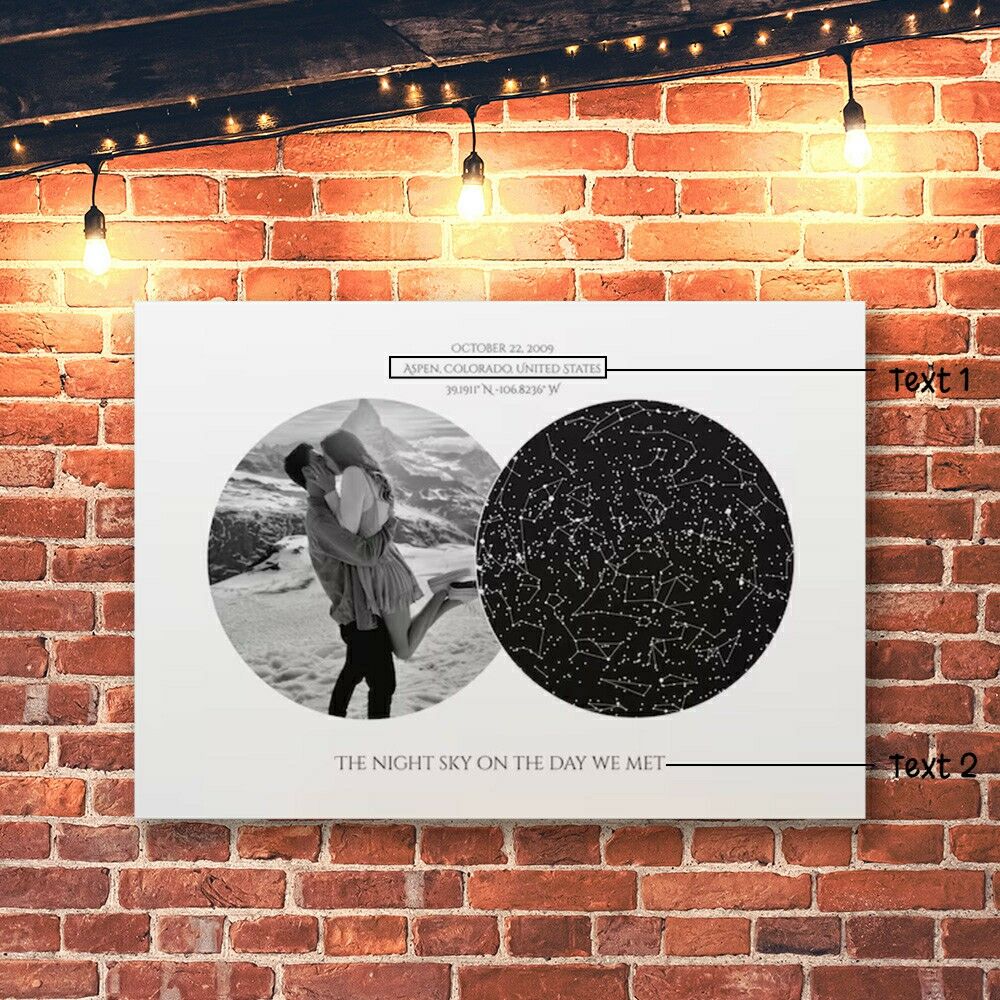 Personalized Star Map Canvas Wall Art with Custom Picture Interesting Gift for Couples