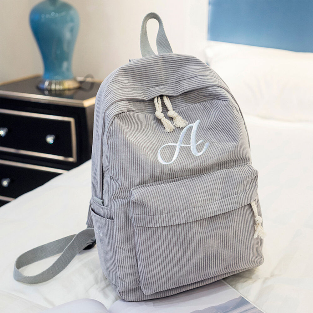 Personalized Backpack Embroidered Letter Corduroy Book Bag for Students