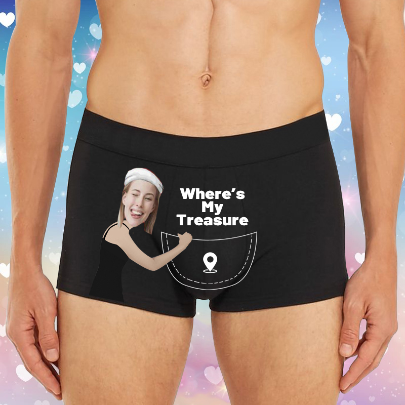 Personalized Photo Men's Underwear Boxer Briefs Creative Gift for Him "Where's My Treasure"