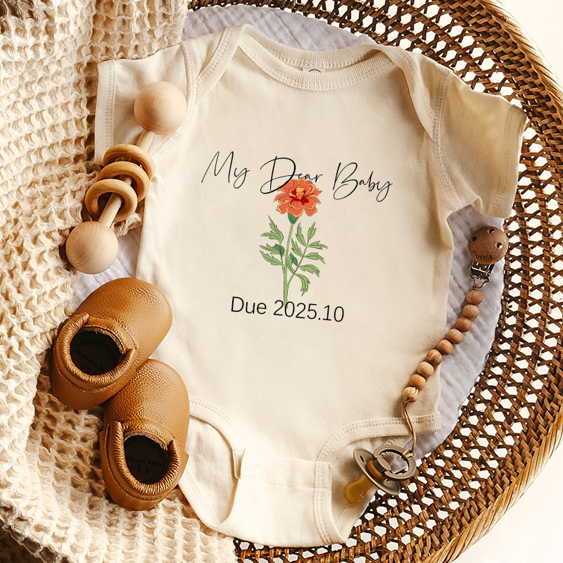 Personalizzato Baby Onesie Fiori di nascita personalizzati con data di scadenza Squisito regalo Baby Shower per la nuova mamma