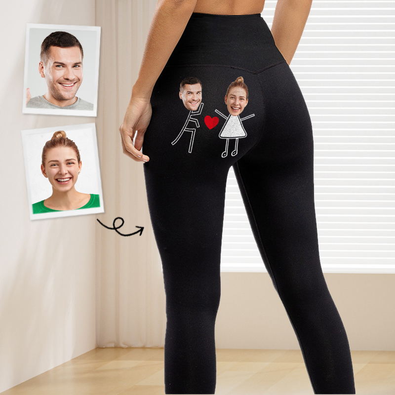 Personalized Leggings Custom Couple Head Photo Love Launch Funny Design Gift for Her Lovers
