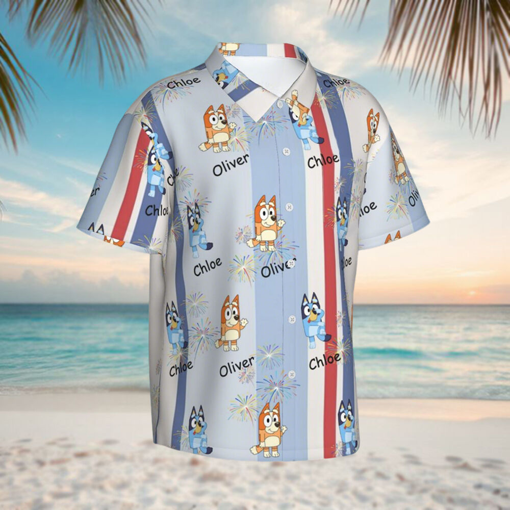 Personalized Hawaiian Shirts with Children's Names and Cartoon Patterns for Dad
