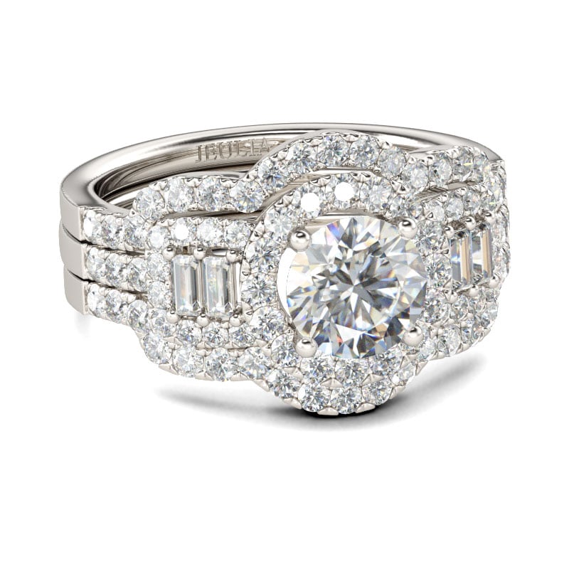 Gorgeous Halo Round Cut Bridal Sets in Sterling Silver