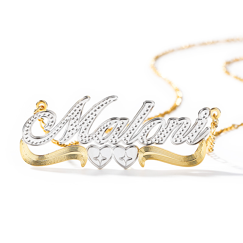 Two-Tone Heart Custom Name Necklace