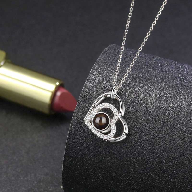 ダブルハート 投影 写真 写真入れ ネックレス