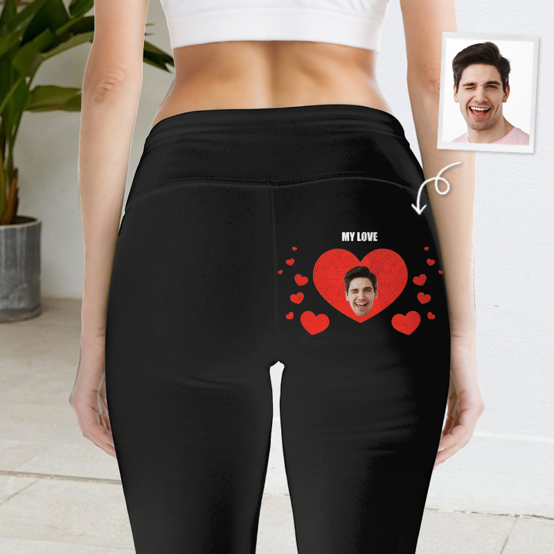 Gepersonaliseerde Legging Mijn Liefde Op Maat Hoofd Foto Sprankelend Hart Ontwerp Perfect Cadeau voor Geliefden