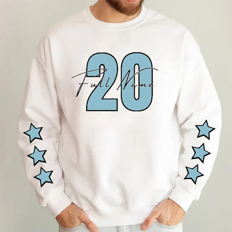 Personalized Sweatshirt Custom Number and Name Stars Design On Sleeve Exquisite Gift for Friends