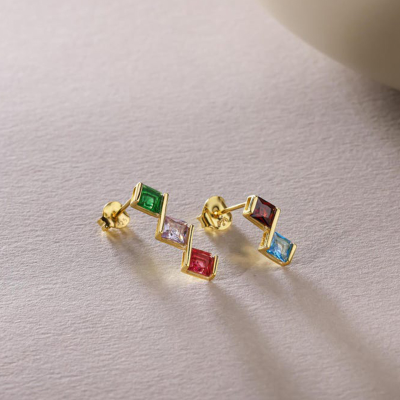 Personalized Square Birthstone Earrings Gift for Mom