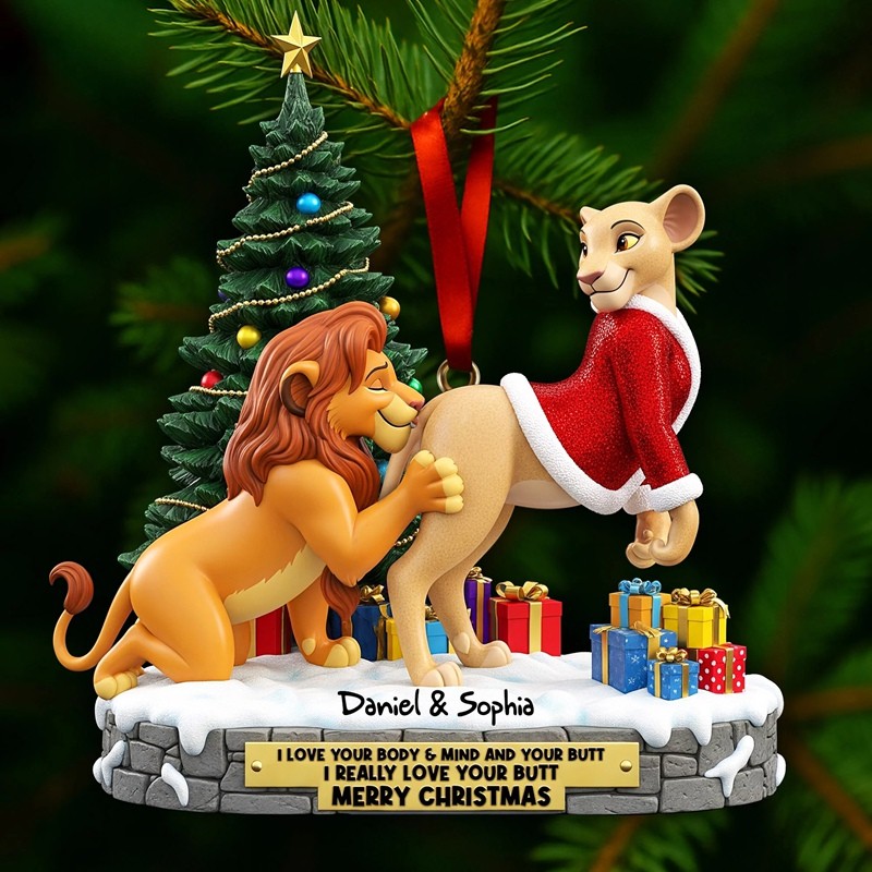 Personalisierter Löwen-Weihnachtsanhänger für Paare mit Namen und Geschenk zu Weihnachter