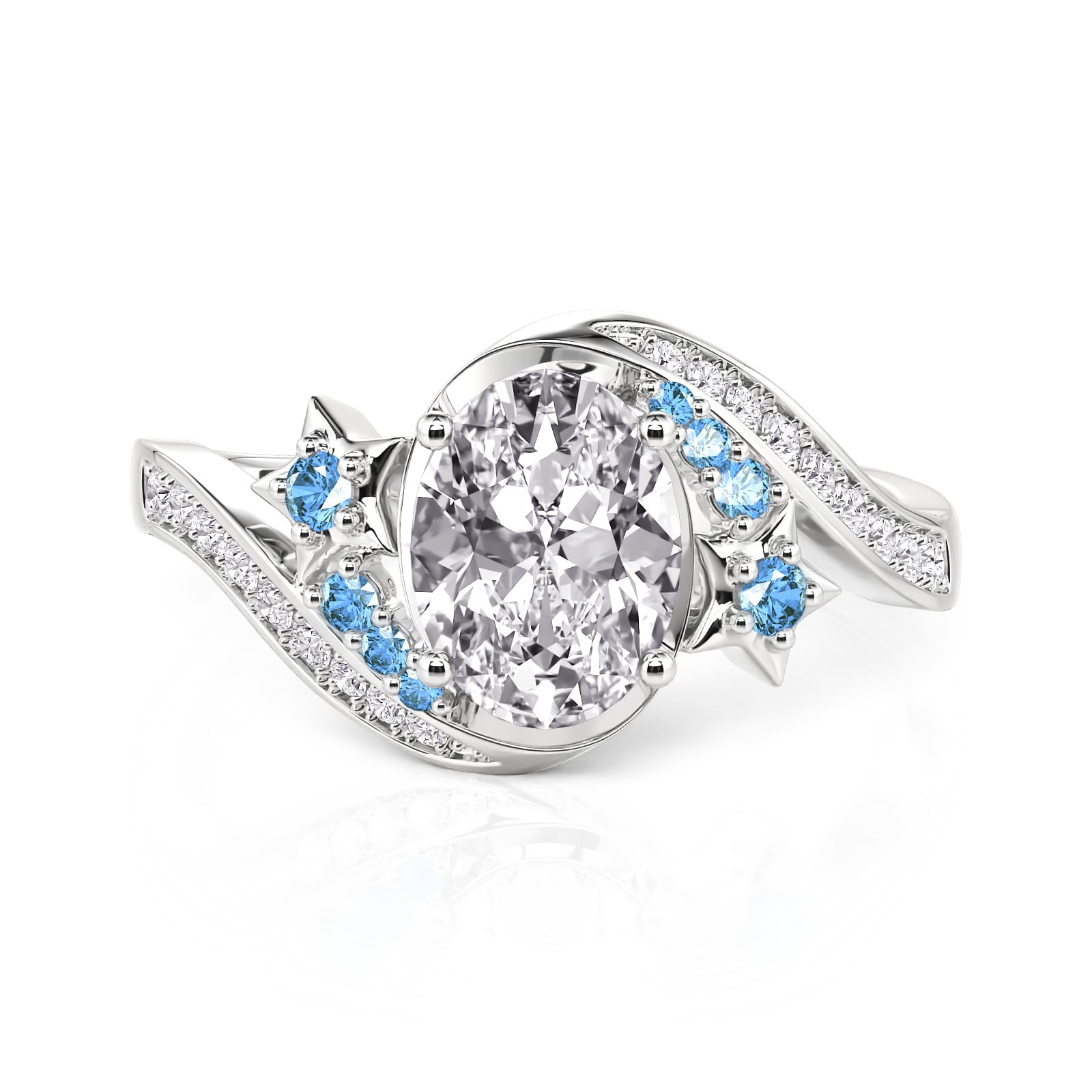 Jeulia Luna Astra Star Bypass Oval Ring Sterling Silver