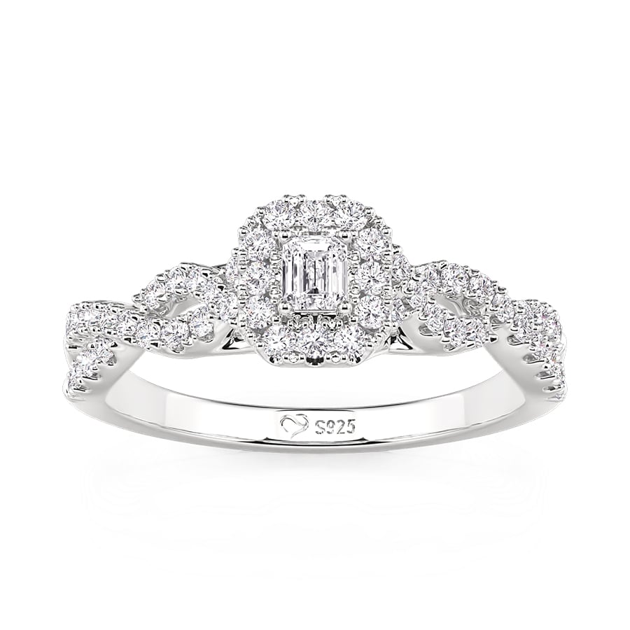 Jeulia Classic Twist Radiant Cut Halo Engagement Ring
