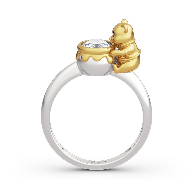 Jeulia Hug Me "Bear Holding Honey Pot" Round Cut Sterling Silver Ring