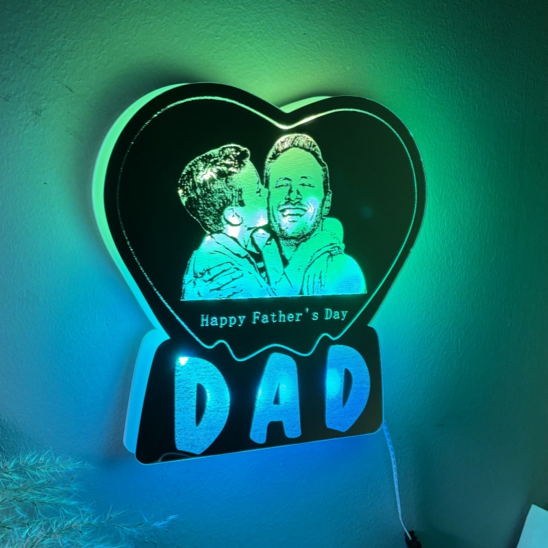 Personalized Heart Shaped Mirror Lamp Customized Photo Cool Gift For Father