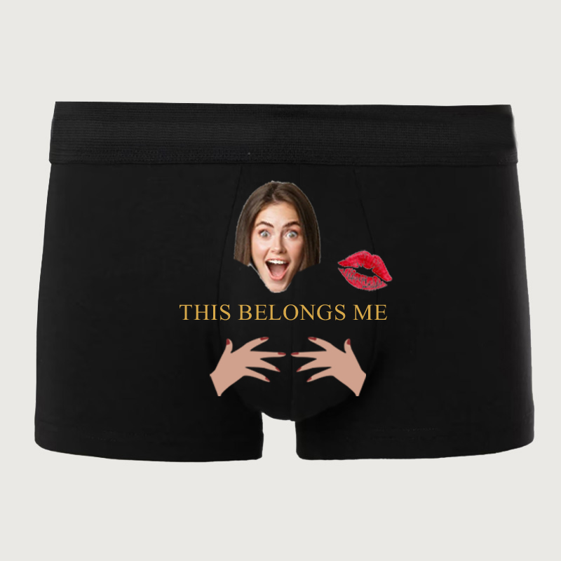 Personalized Picture Men's Underwear Boxer Briefs Creative Present for Boyfriend "This Belongs Me"