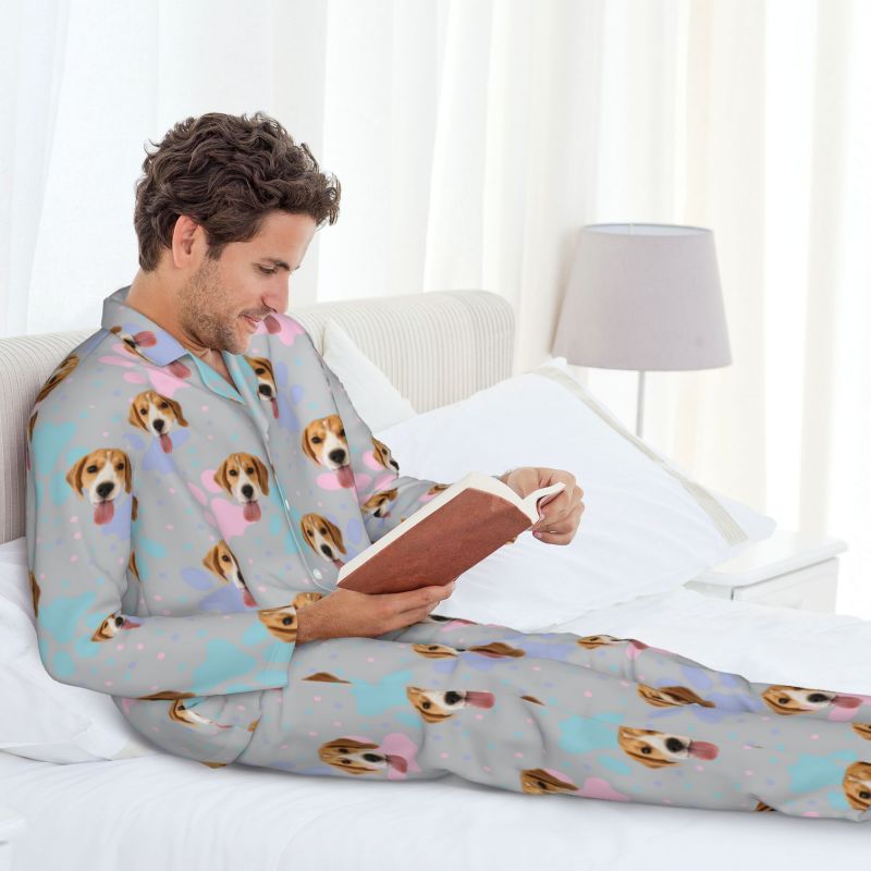 Pijama personalizado con foto de mascota personalizada, diseño de huellas de patas de colores y puntos, regalo creativo para amantes de las mascotas