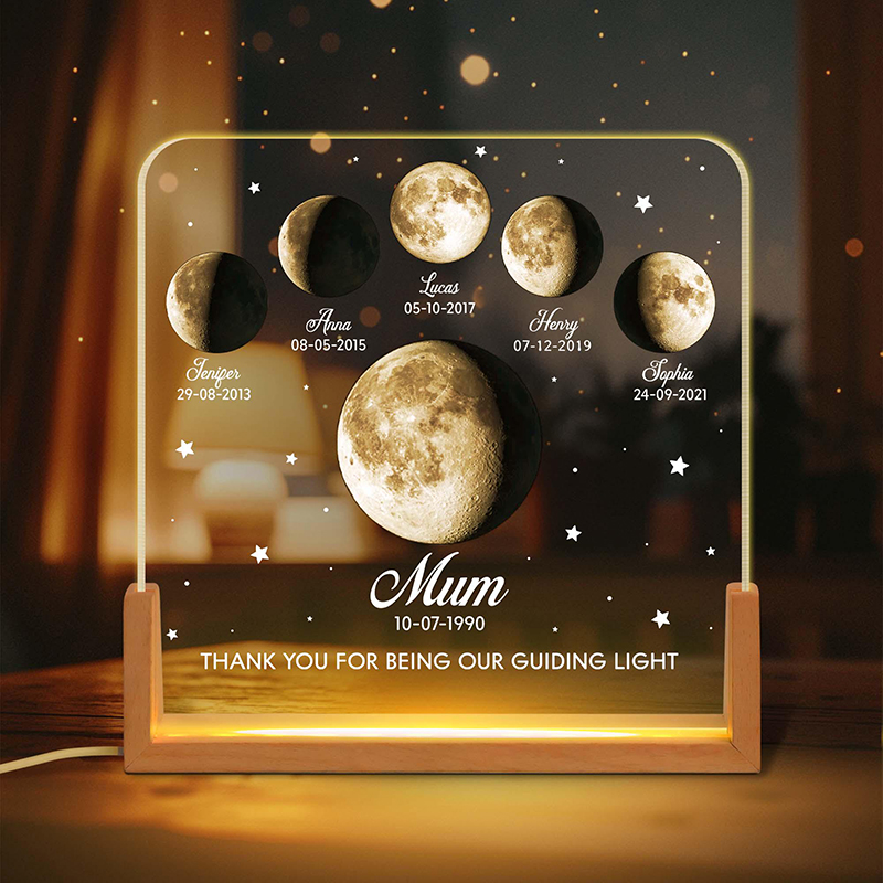 Personalized Moon Phase Picture Lamp with Custom Name Creative Gift for Parents