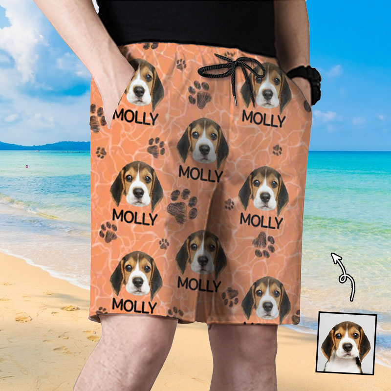 Personliga strandshorts för män med tassavtrycksmönster söt present till djurälskare