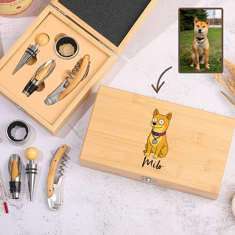 Juego de abrebotellas personalizado con foto de mascota personalizada y diseño de estilo opcional. Regalo perfecto para dueños de mascotas y amantes del vino.