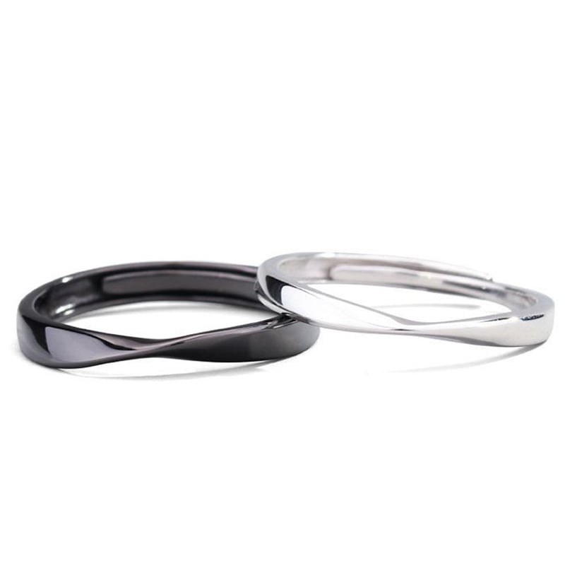 Simple Black & White Mobius Sterling Silver Couple Rings