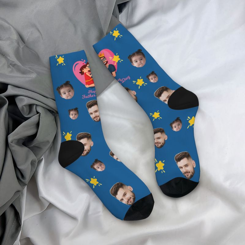 Customizable Face Socks Add 2 Photo Father's Day Gift