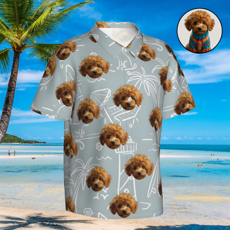 Personalized Hawaiian Shirt with Sketch Sun Umbrella Simple Summer Tops for Men