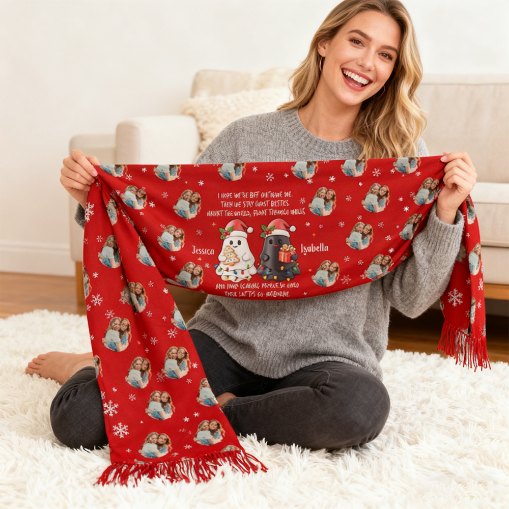 Gepersonaliseerde sjaal met naam en foto Kerstcadeaus voor je beste vriend