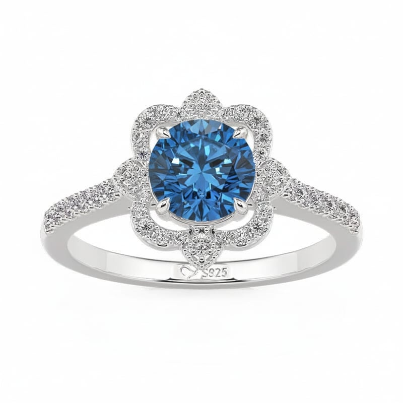 Jeulia Hollow Halo Custom Round Cut Engagement Ring with Birthstone