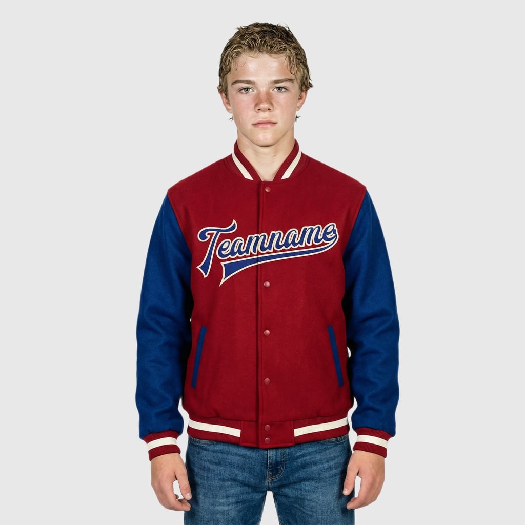 Custom Red Full-Snap Varsity Two Tone Letterman Jacket Fit for Casual Weekend Outings