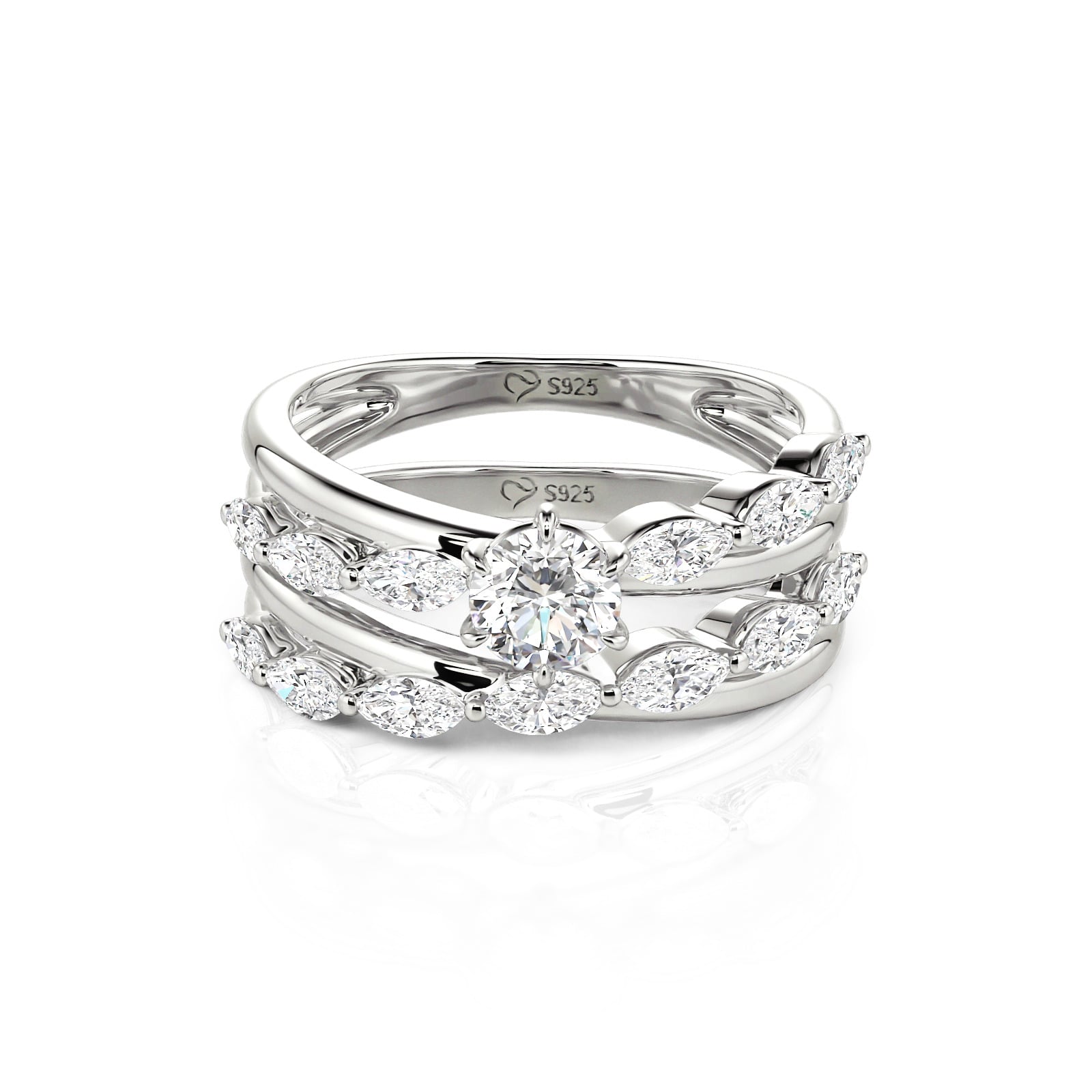 Jeulia Nature Inspired Crossover Round & Marquise Bridal Set