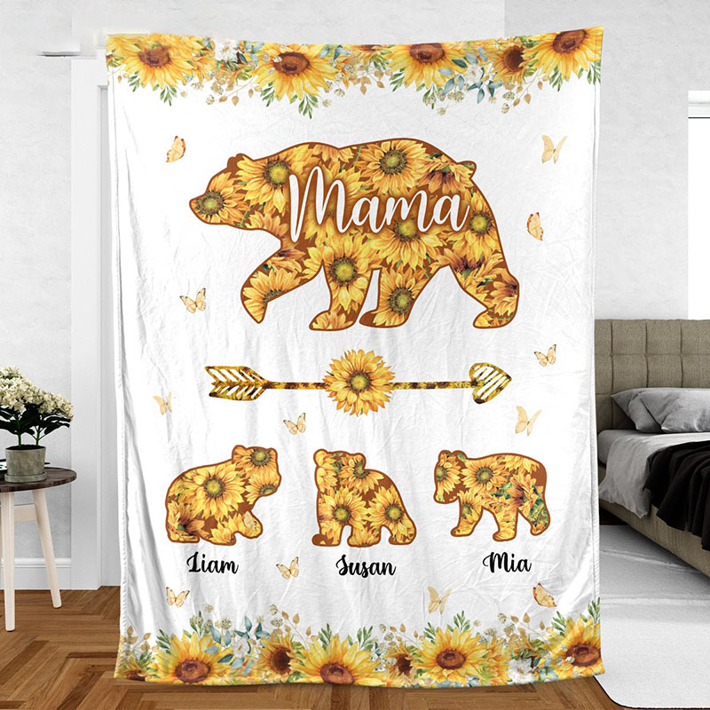 Personalized Name Cute Bear Pattern Blanket Best Present for Mother's Day