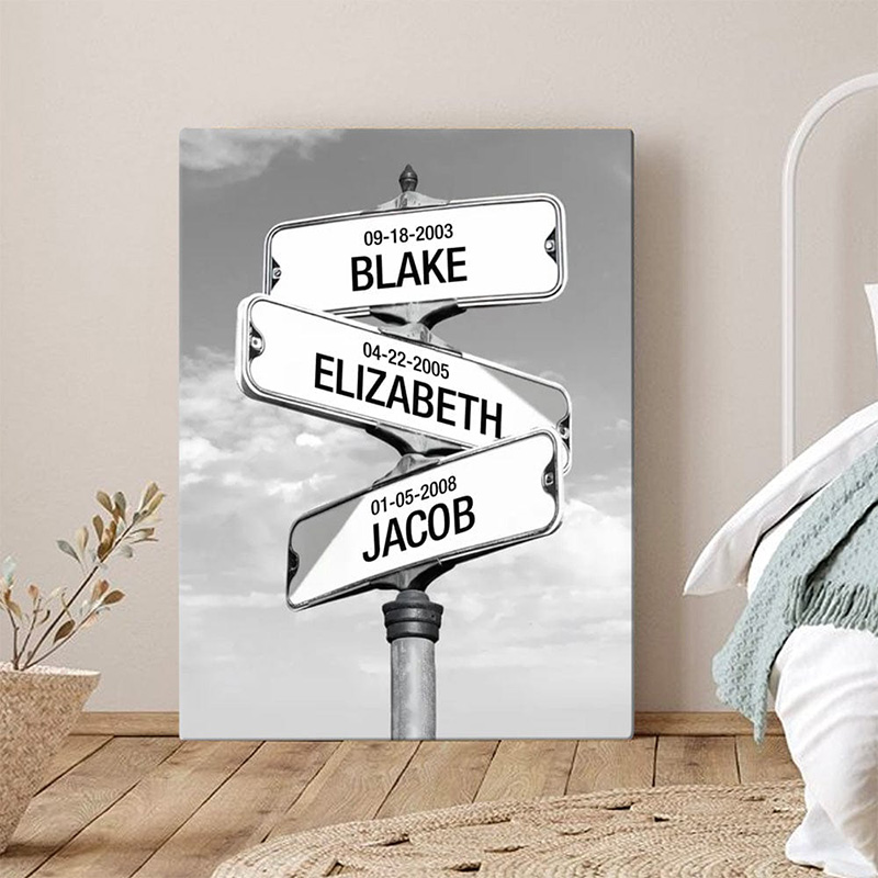 Personalized Name And Date Canvas Wall Art Simple Background Stylish Gift for Family