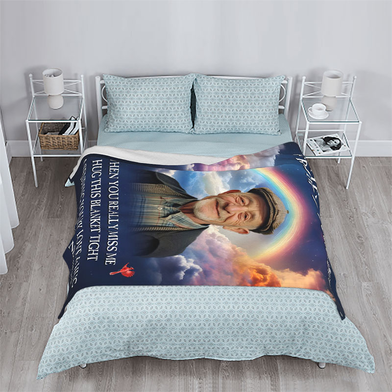 Personalized Picture Blanket with Rainbow Pattern Beautiful Present for Family