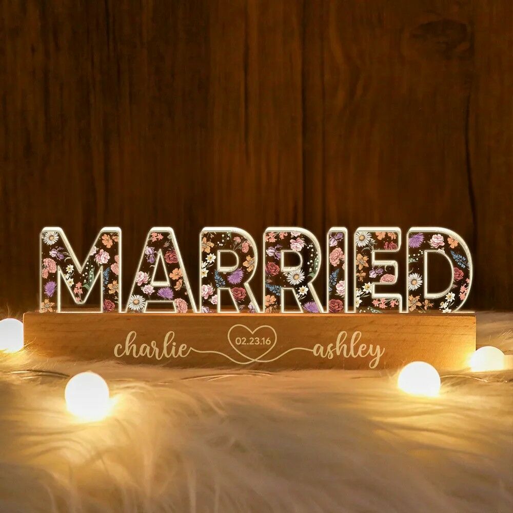 Personalized Birthday Flower Letter Lamp With Couple Name Wedding Gift