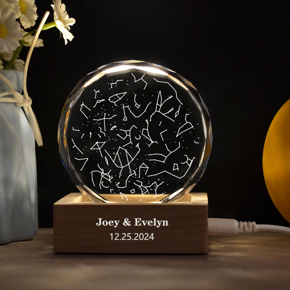 Personalized Crystal Photo with Light Base Custom Star Map Engraved Photo Frame for Anniversary