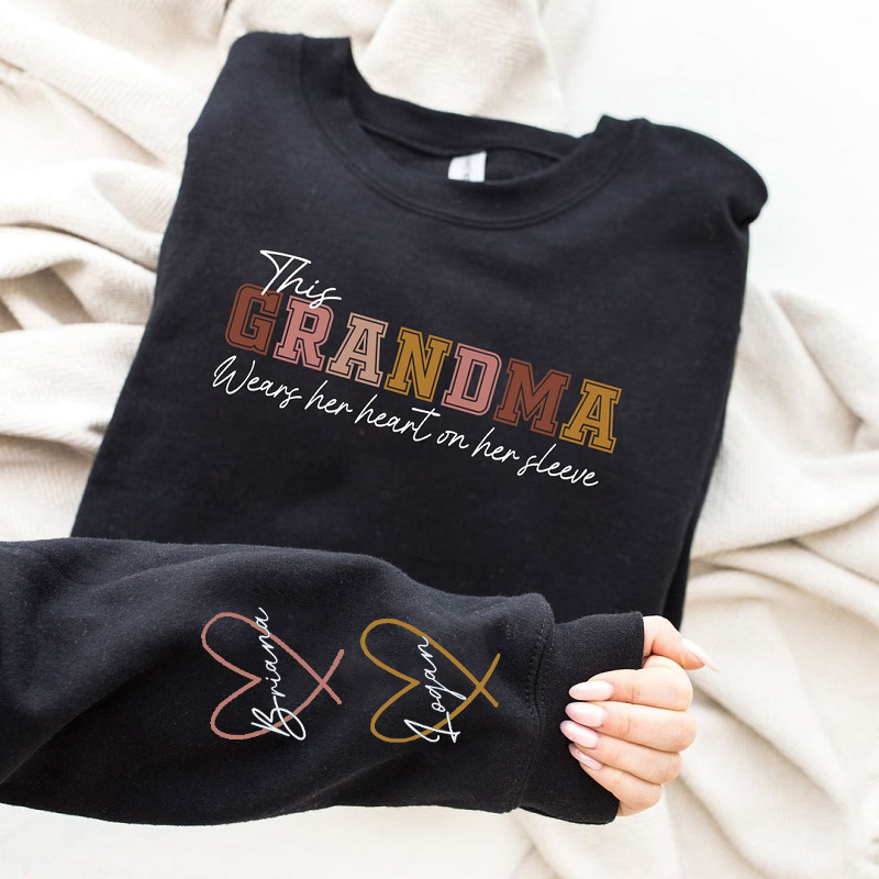 Personalized Sweatshirt This Mama Wearing Her Heart On Her Sleeve Warm Gift for Mother's Day