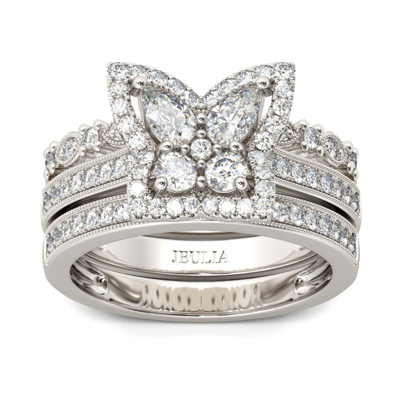 Unique Butterfly Design Wedding Ring Sets in Pear Cut