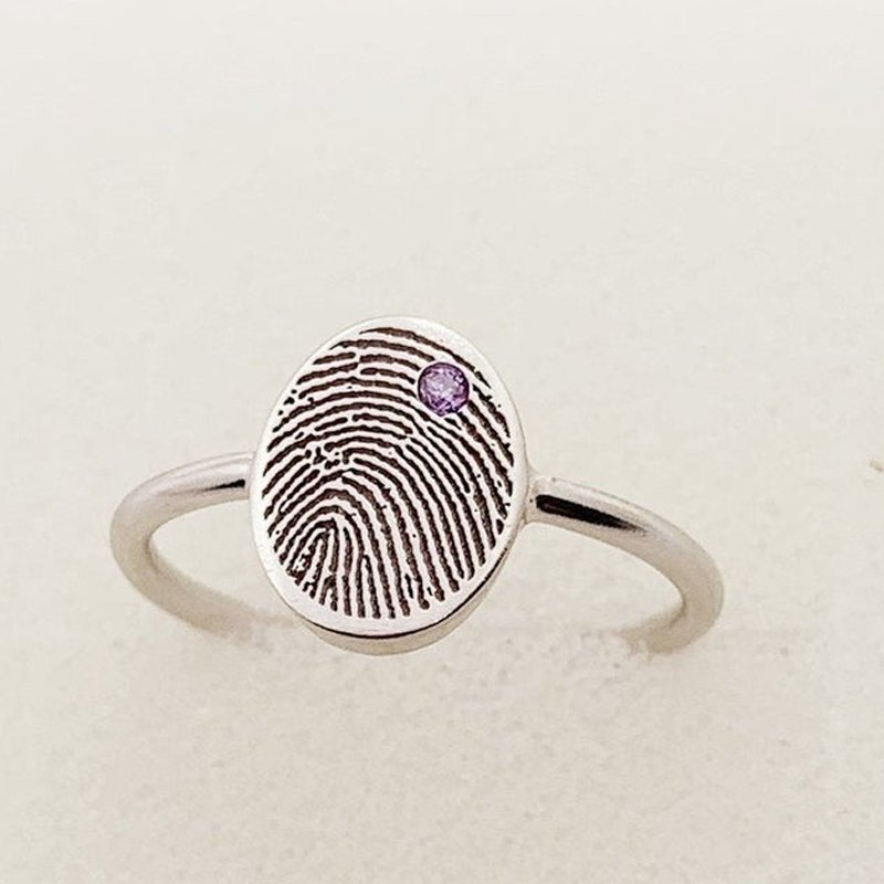 Personalizowana Kamień urodzinowy Odcisk palca Pierścień