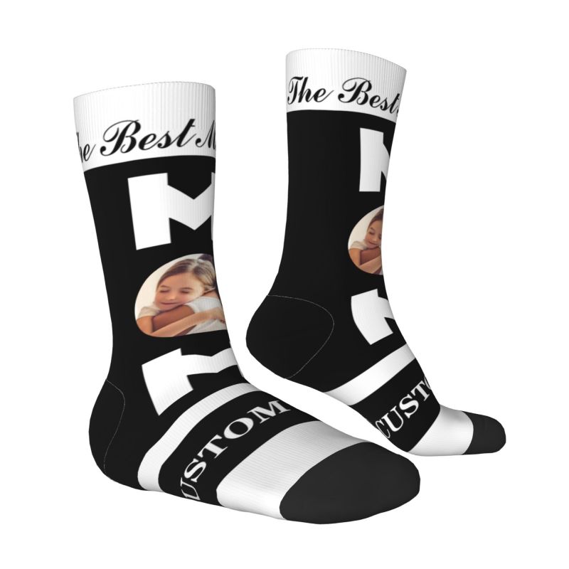 Customizable Face Socks Can Be Added with Photo and Name Black Minimalist Style