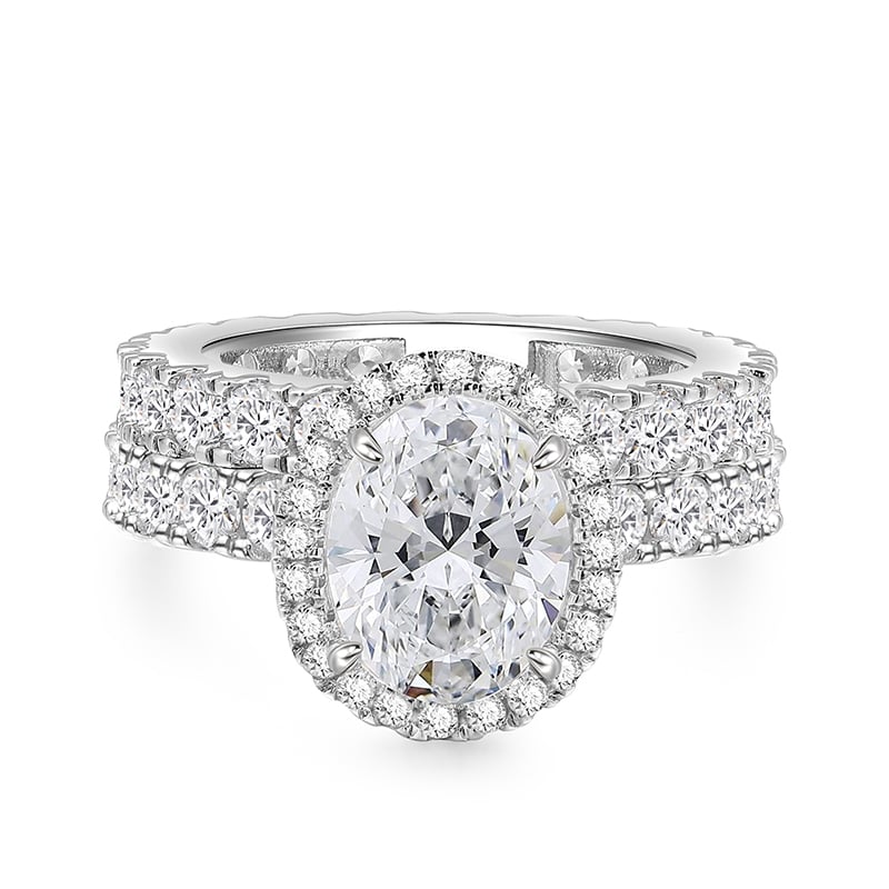 Jeulia Classic Halo Oval Cut Engagement Ring Set Sterling Silver