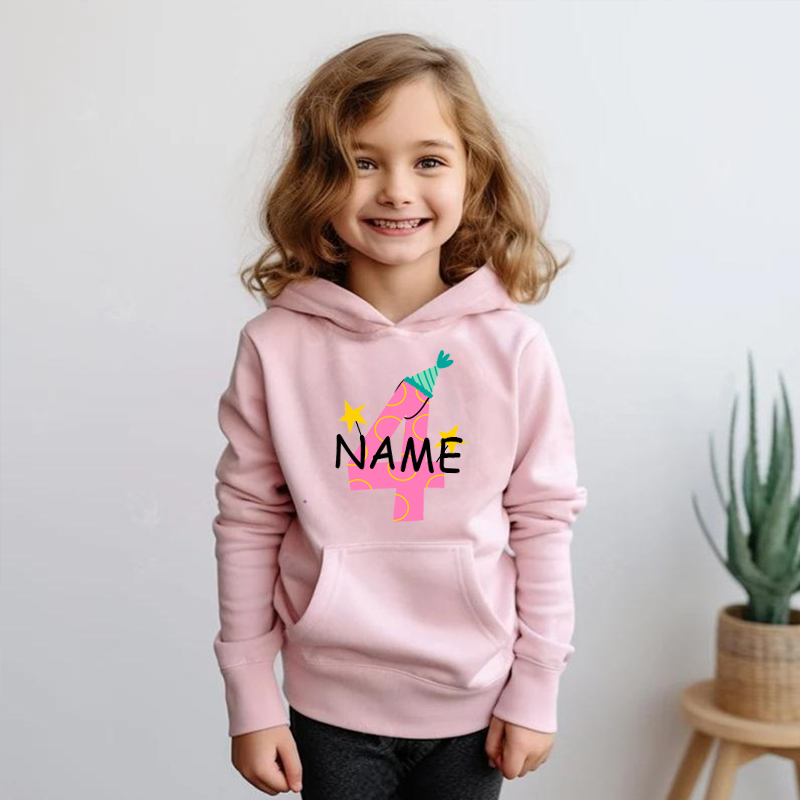 Felpa con cappuccio personalizzata per bambini con nome ed età, regalo di compleanno