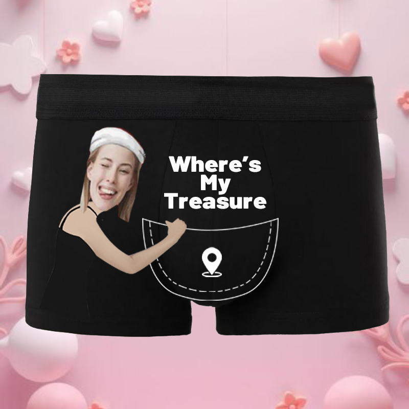 Personalized Photo Men's Underwear Boxer Briefs Creative Gift for Him "Where's My Treasure"