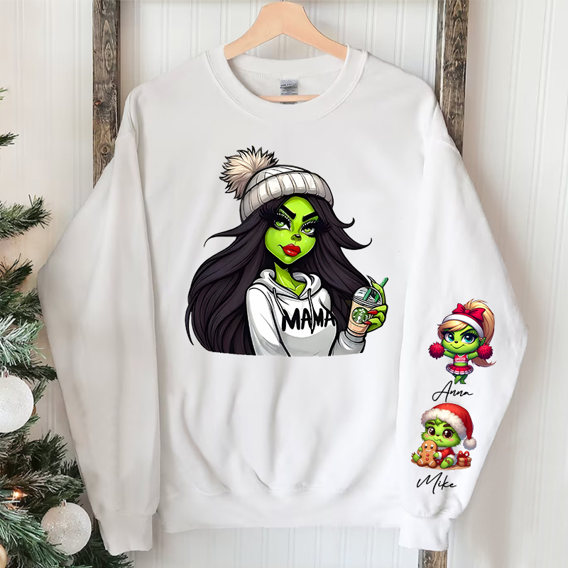 Personalized Sweatshirt Mama Custom Kid Names Cute Pattern Design Perfect Christmas Gift for Mom