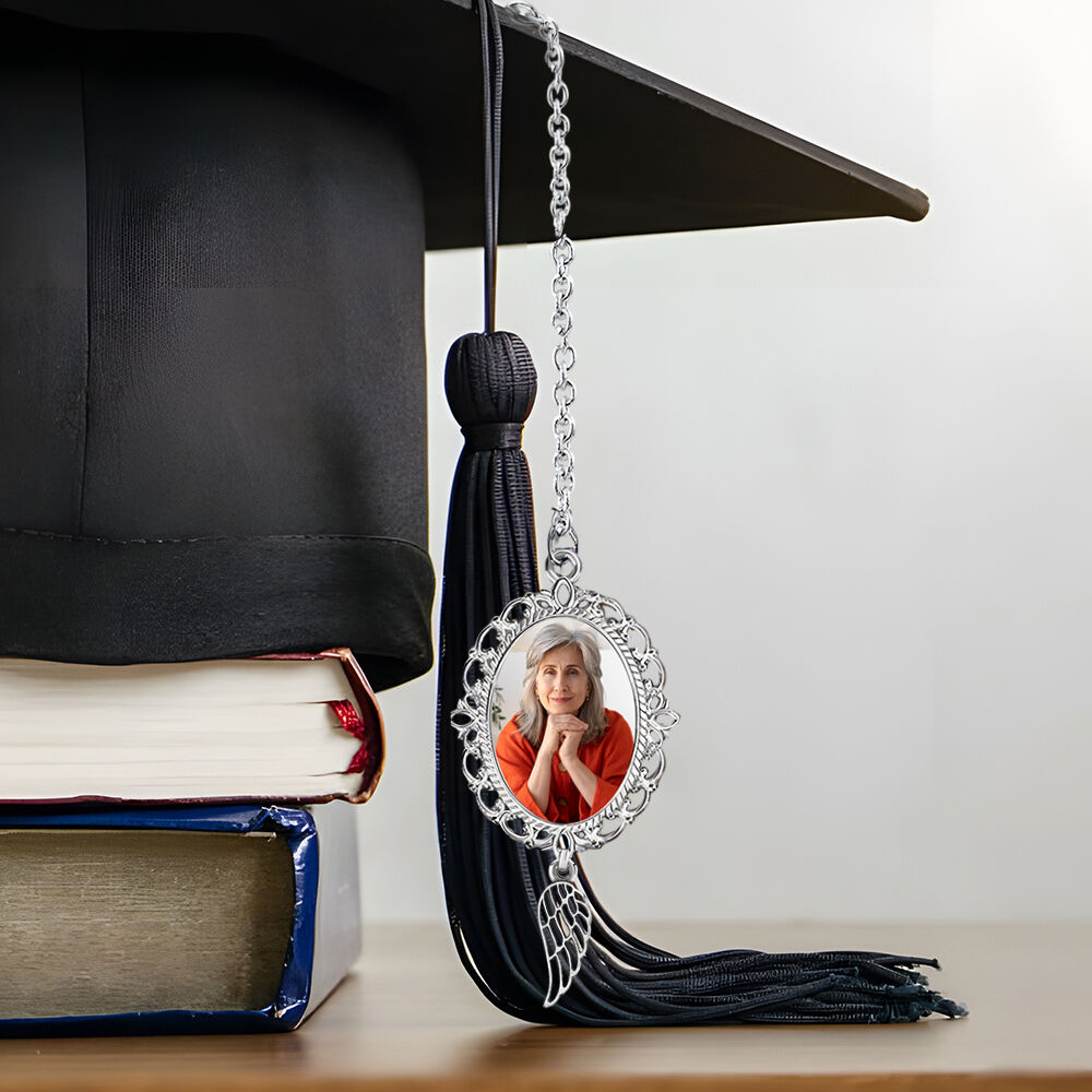 Custom Graduation Tassel Photo Charm with Angel Wing Memorial Graduation Gifts for Her