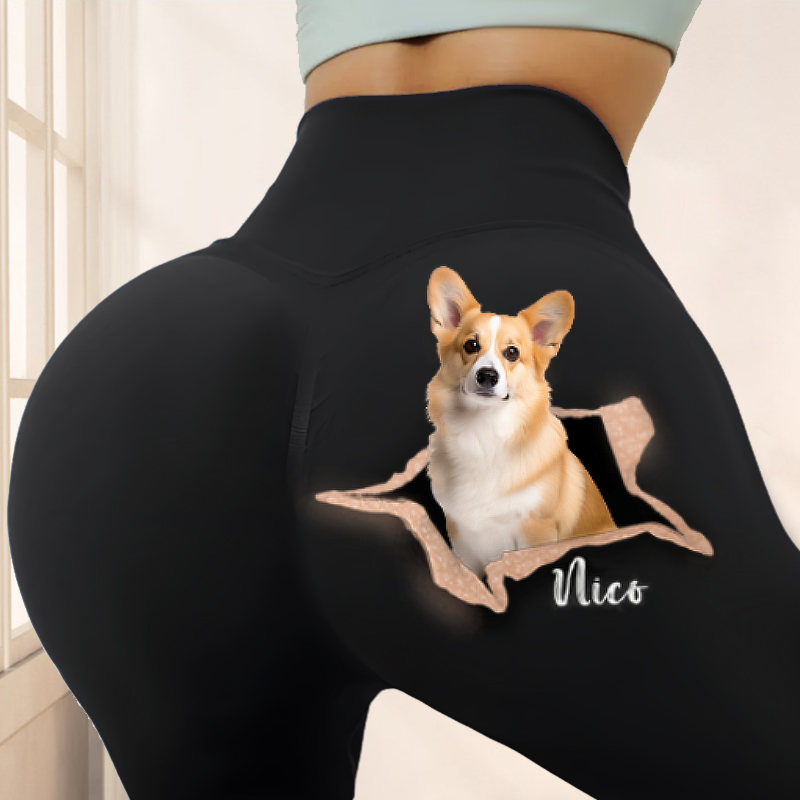 Personalized Leggings Custom Pet Photo Fun Crack Pattern Design Creative Gift for Her Pet Lovers